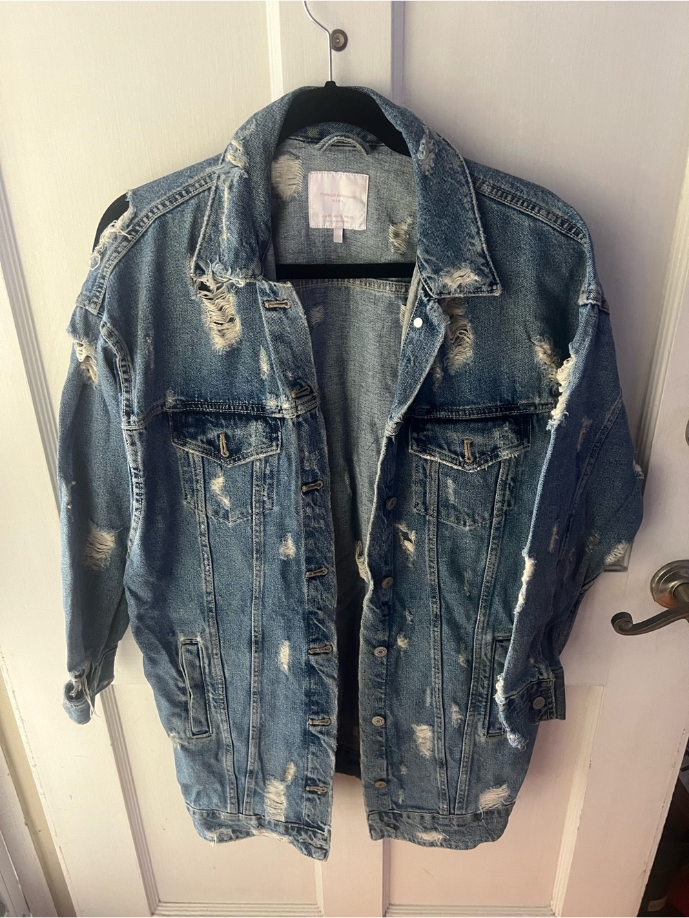 Oversized Distressed Light Blue Denim Jacket